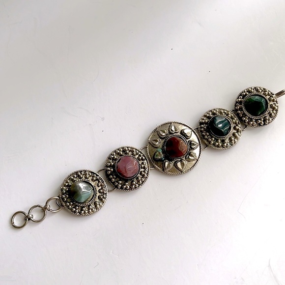 VINTAGE COSTUME BRACELET - SILVER TONE WITH STONES - Picture 1 of 4